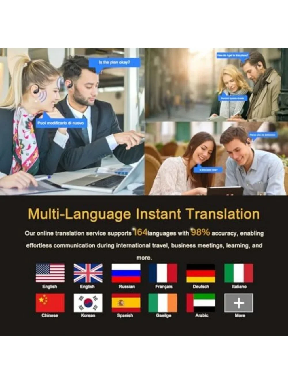 Bluetooth 5.4 Real-Time Translation Earbuds, Wireless Translator Earphones
